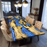 Elite Live - Edge Olive Wood and Blue Resin River Dining Table ECT-214