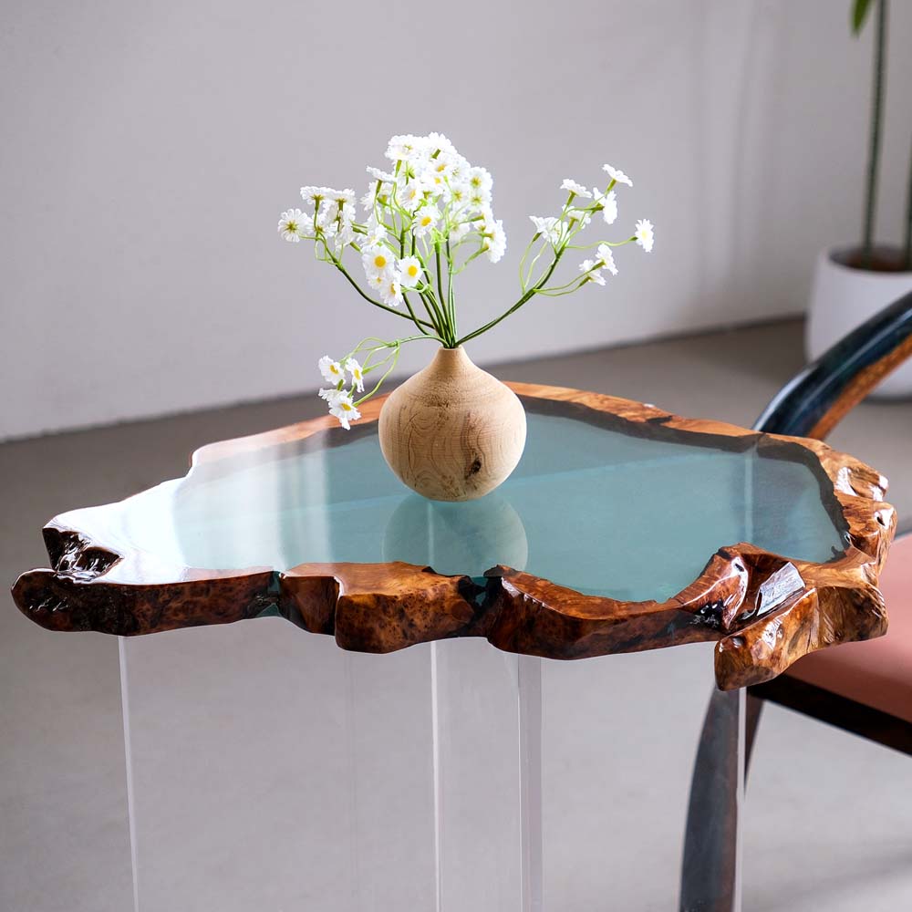 Elite Golden Camphor Wood with Transparent Epoxy Resin Coffee Table ECT-181