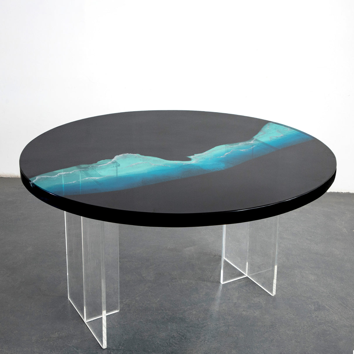 Elite Transparent Blue River & Black Epoxy Resin Round Coffee Table ECT-187
