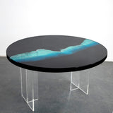 Elite Transparent Blue River & Black Epoxy Resin Round Coffee Table ECT-187