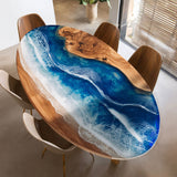 Elite Oval - Shaped Olive Wood Dining Table with Ocean - Inspired Blue Resin Inlay ECT-243