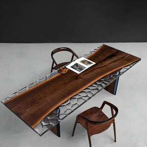 Elite Live - Edge Black Walnut Dining Table with Crystal Resin 100"L×35.82"W, EIT-01