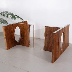 Elite Straight Live - Edge Black Walnut Dining Table with Transparent Resin 170.08''L×59.84''W, EIT-22