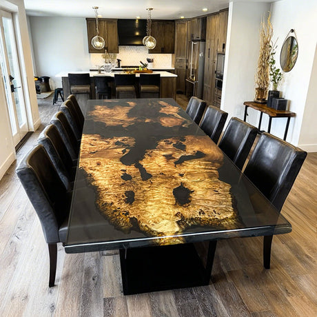 Elite Straight - Edge Poplar Dining Table with Black Resin Inlay ECT-235