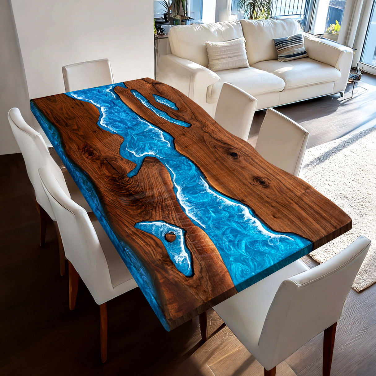 Elite Black Walnut Wood & Coastal Cliff Wave Epoxy Live - Edge Dining Table ECT-137