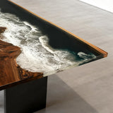 Elite Walnut Deep Green Ocean Epoxy Rectangular Dining Table ECT-262