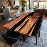 Elite Black Walnut with Natural Wormholes and Black Epoxy Dining and Conference Table ECT-167