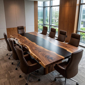 Custom Walnut Black Epoxy Live Edge Conference Table | ECT-423