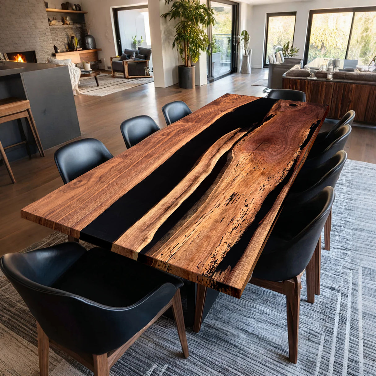 Elite Black Walnut with Natural Wormholes and Black Epoxy Dining and Conference Table ECT-167
