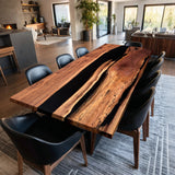 Elite Black Walnut with Natural Wormholes and Black Epoxy Dining and Conference Table ECT-167