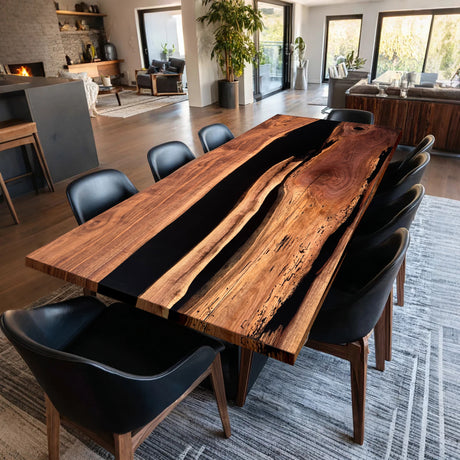 Elite Black Walnut with Natural Wormholes and Black Epoxy Dining and Conference Table ECT-167