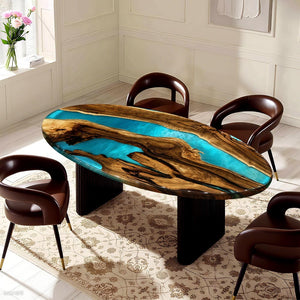 Elite Oval Black Walnut Table with Turquoise Resin Inlay ECT-200