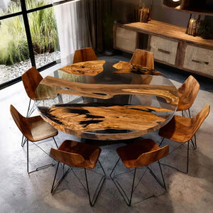 Elite Natural Fragment Design Olive Wood & Clear Epoxy Round Table  ECT-132