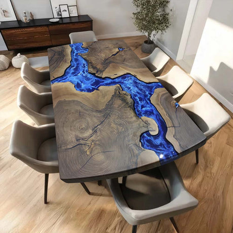 Elite Natural Olive Wood with Blue River Epoxy Resin Dining Table ECT-212