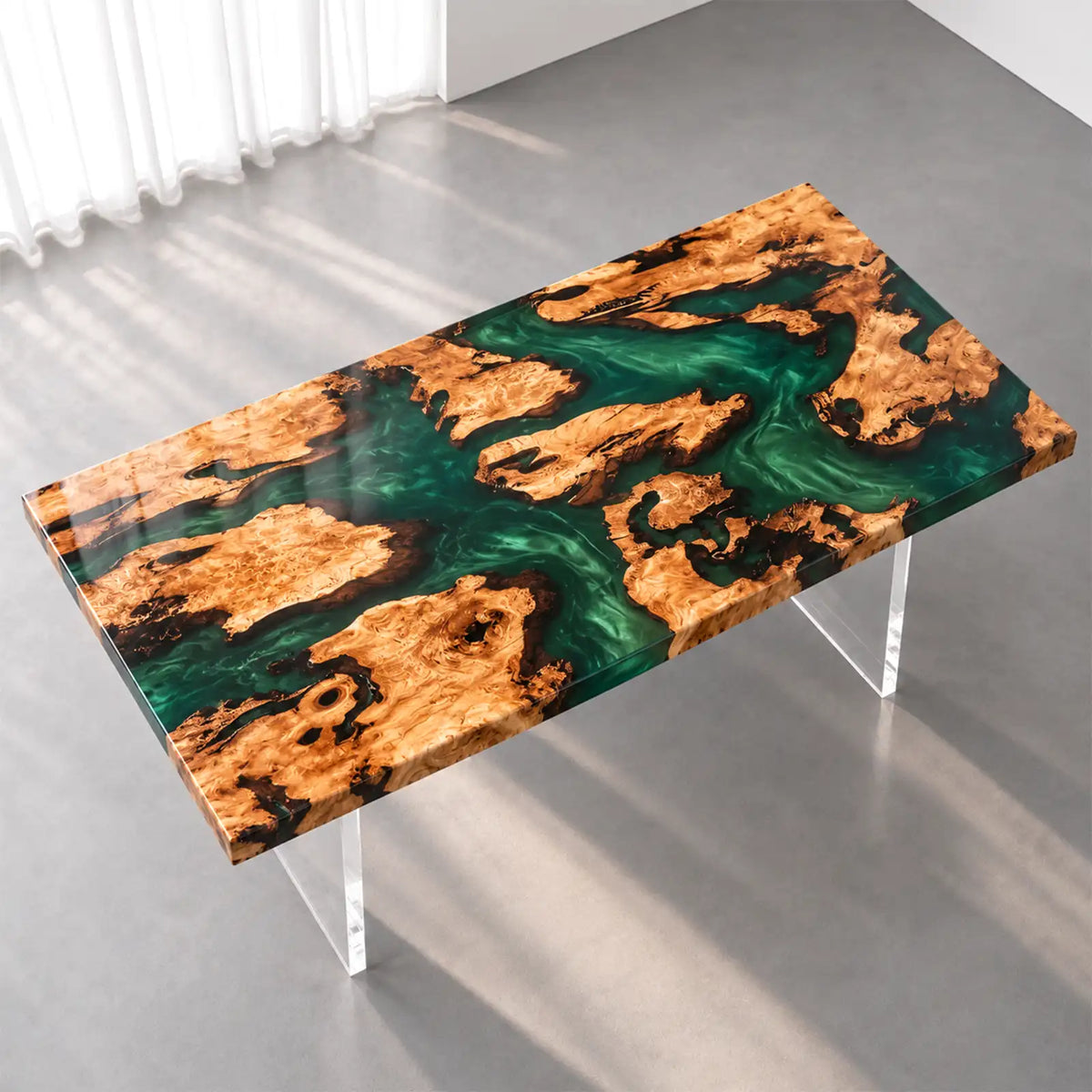 Custom Poplar Green Epoxy Resin Patio Dining Table | ECT-427