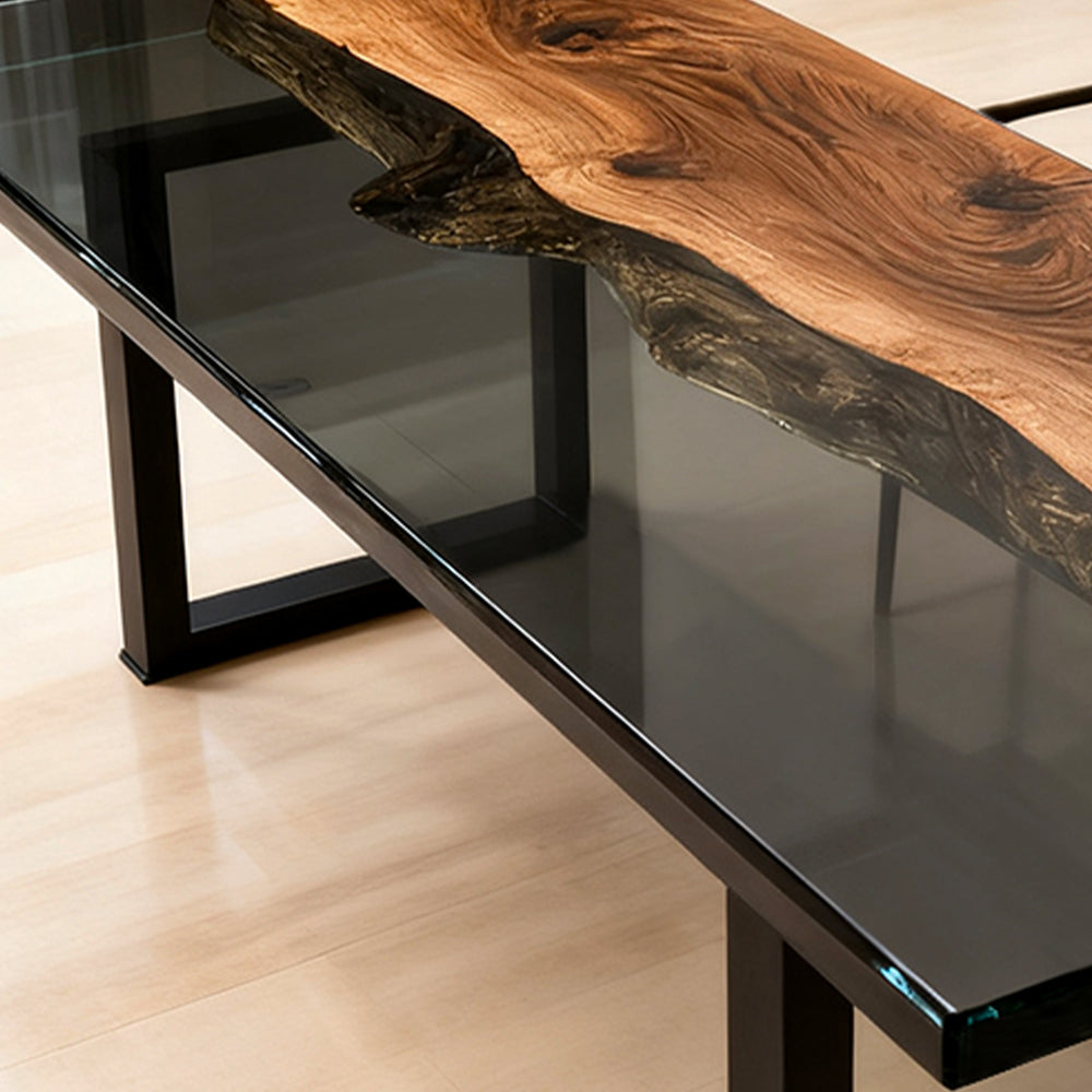 Elite Walnut Black Epoxy Rectangular Resin Dining Table – Elegant Luxury Statement Table ECT-265