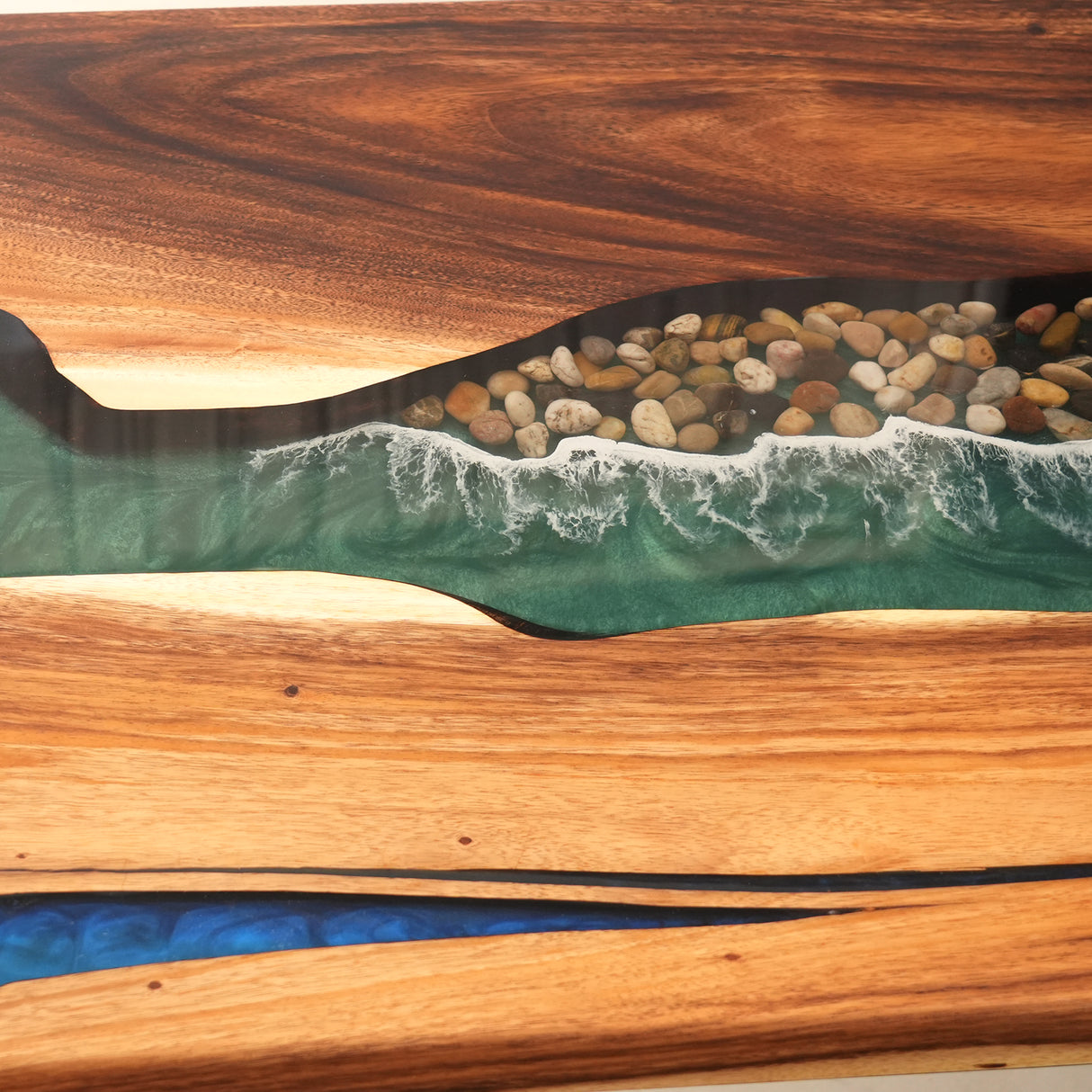 Elite Modern Natural Pebble Beach Resin & Walnut Table ECT-124