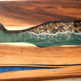 Elite Modern Natural Pebble Beach Resin & Walnut Table ECT-124