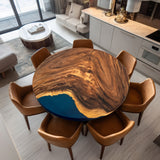 Elite Walnut Wood with Blue Epoxy Resin Round Coffee Table ECT-172