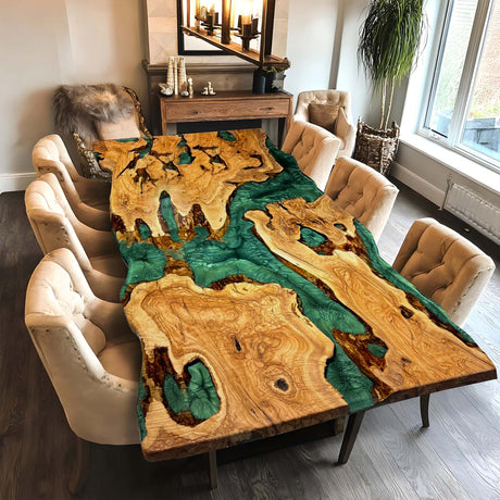 Elite Olive Wood with Green Epoxy Resin Dining Table ECT-166