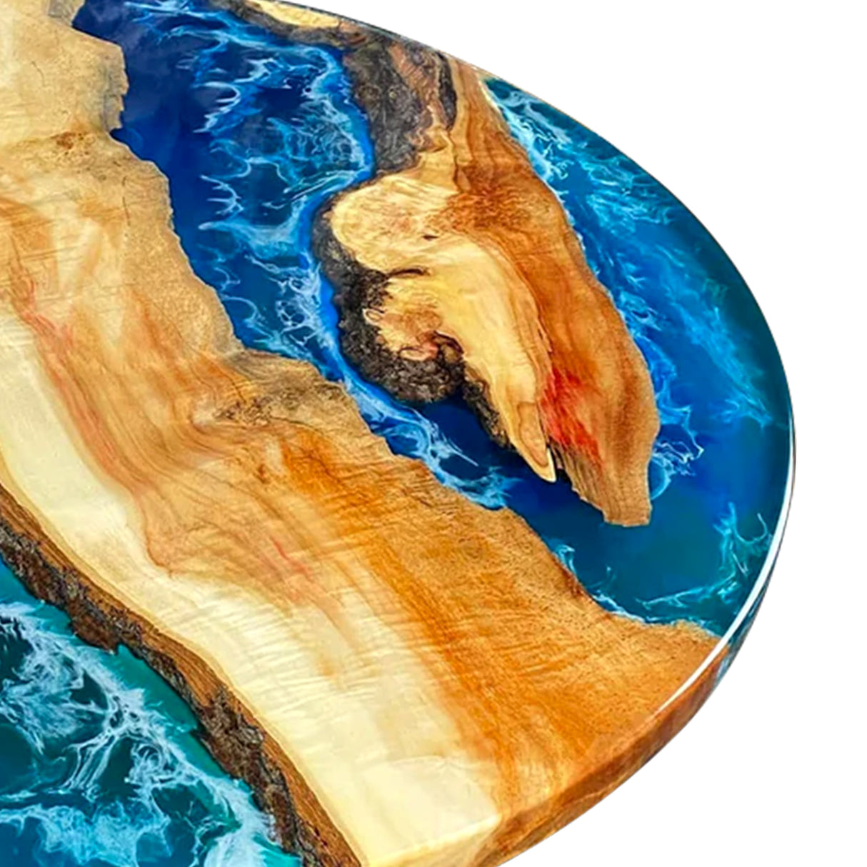 Elite Poplar Wood & Blue Ocean - Wave Epoxy Resin Round Table ECT-17
