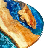 Elite Poplar Wood & Blue Ocean - Wave Epoxy Resin Round Table ECT-17
