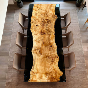 Elite Straight - Edge Poplar Dining Table with Black Resin Inlay ECT-141