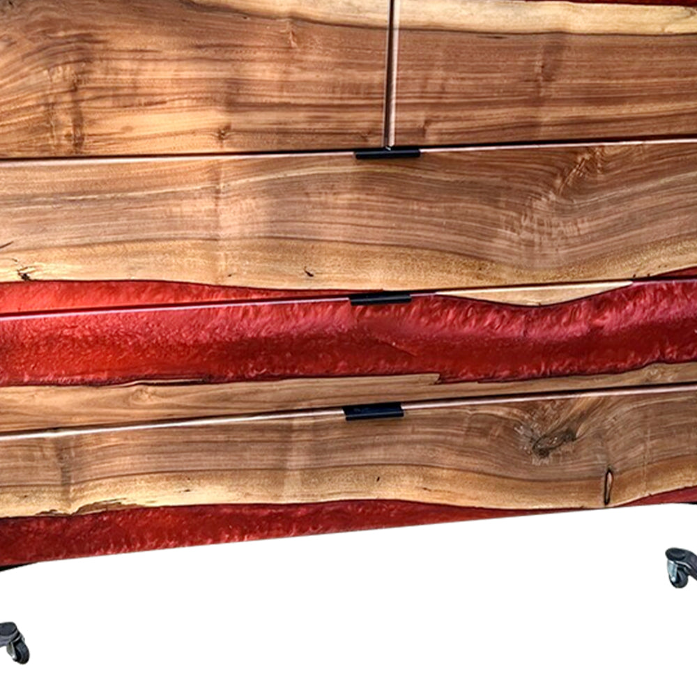 Elite Walnut Red Resin Wheeled 5-Drawer Dresser ECD-09