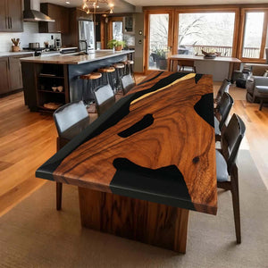 Elite Walnut Wood with Black Epoxy Resin Dining and Conference Table ECT-164