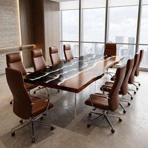 Custom Black Walnut Black Ocean Wave Epoxy Conference Table | ECT-424
