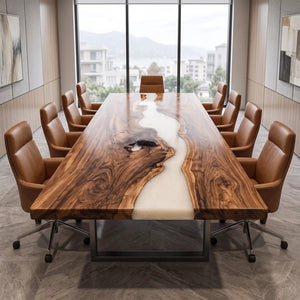Custom Olive White Epoxy Resin Conference Table | ECT-426