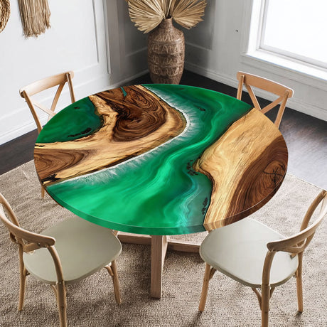 Elite Round Walnut Dining Table with Emerald Resin Inlay ECT-236