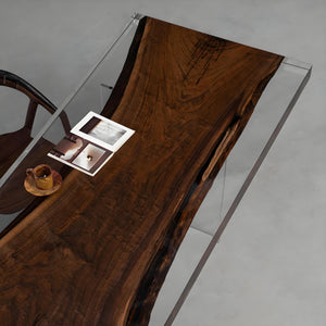 Elite Black Walnut Straight Edges Clear Epoxy Dining Table 33.46"Wx92.51"L, EIT-30