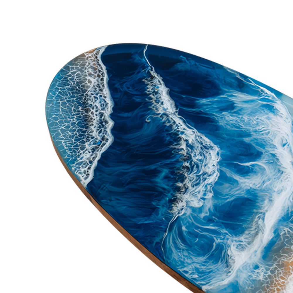 Elite Oval Olive Wood Dining Table with Dynamic Ocean - Wave Resin Inlay ECT-245