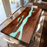 Elite Black Walnut Wood with Mint Green Epoxy Resin Dining Table ECT-178