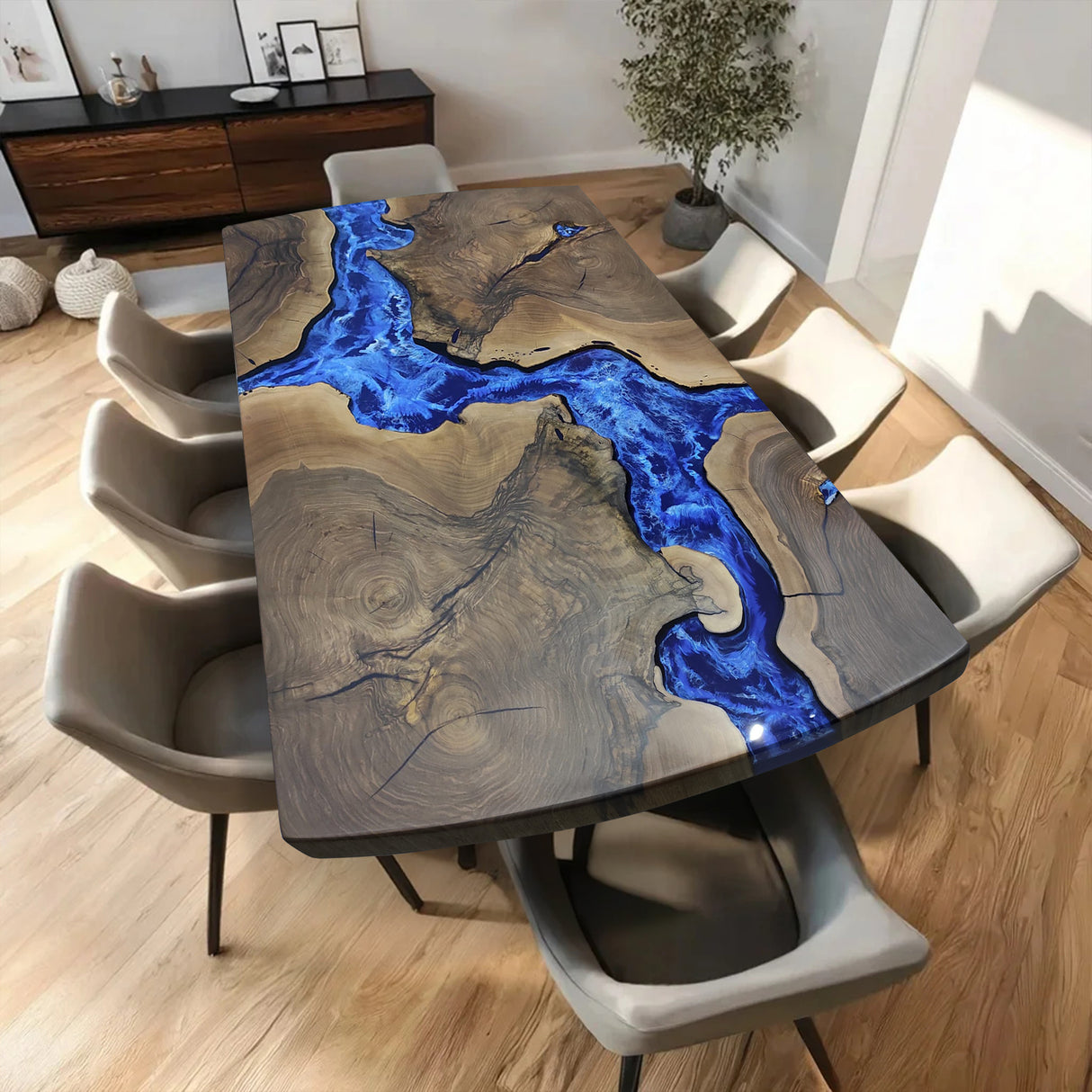 Elite Natural Olive Wood with Blue River Epoxy Resin Dining Table ECT-212