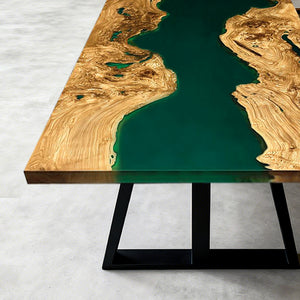 Elite Poplar Green Epoxy Rectangular Resin Dining Table – Contemporary River Table ECT-267