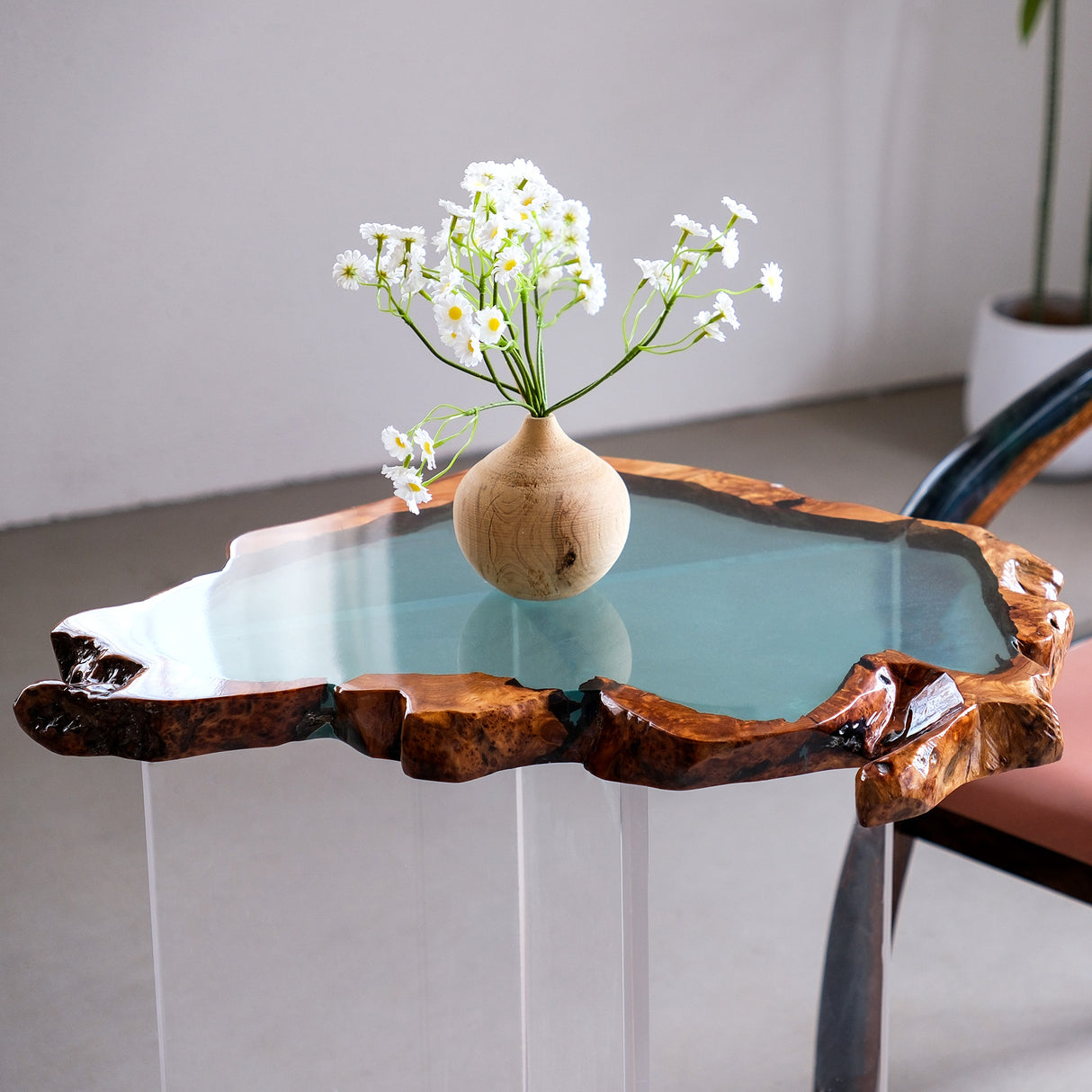 Elite Golden Camphor Wood with Transparent Epoxy Resin Coffee Table ECT-181