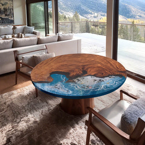 Elite 47.05" Diameter Round Walnut Table with Ocean - Resin Inlay EIT-40