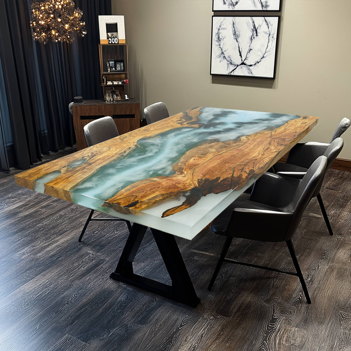 Custom Misty Green Gorge Olive & Epoxy Table ECT-19