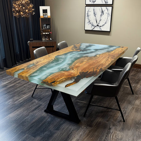 Custom Misty Green Gorge Olive & Epoxy Table ECT-19
