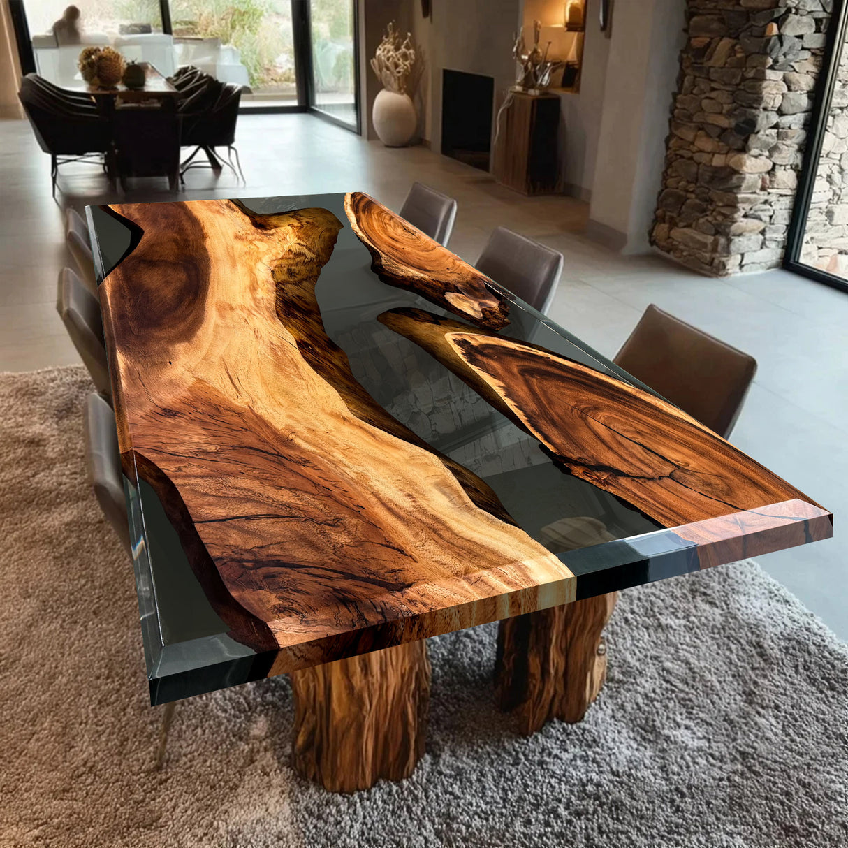 Elite Walnut Wood with Transparent Black Resin Dining & Conference & Office Table ECT-193