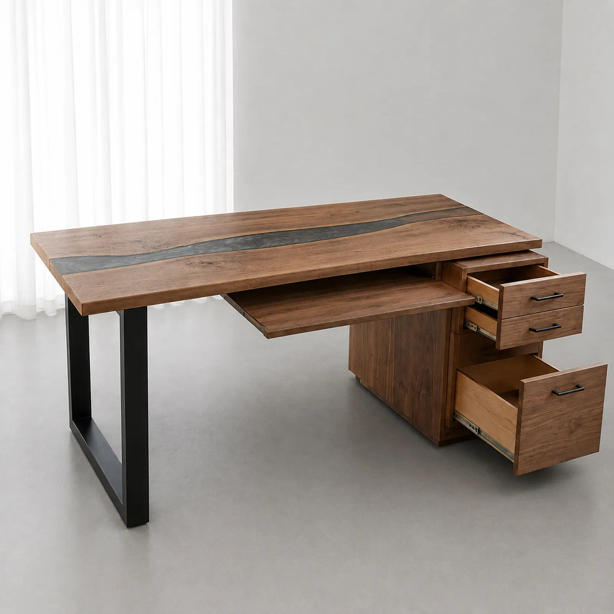 Walnut Epoxy Executive Office Desk with Storage | ECT-368
