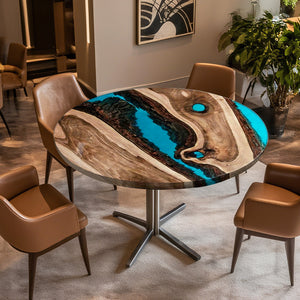 Elite Custom Walnut Turquoise Blue Epoxy Resin Round Table ECT-30