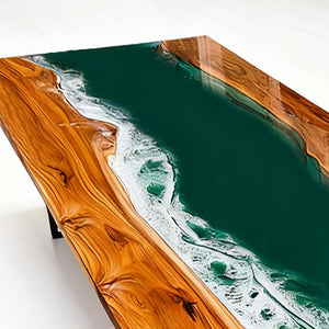 Elite Olive Wood Straight Edge Emerald Green Epoxy Rectangular Dinner Table ECT-252