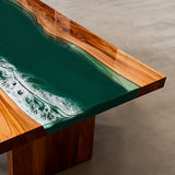Elite Olive Wood Straight Edge Emerald Green Epoxy Rectangular Dinner Table ECT-252