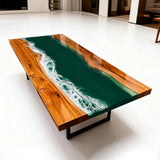 Elite Olive Wood Straight Edge Emerald Green Epoxy Rectangular Dinner Table ECT-252