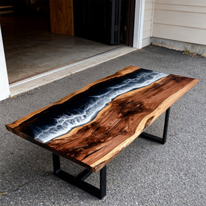 Elite Walnut Black & White Ocean Epoxy Rectangular Coffee Table ECT-259