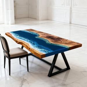 Elite Walnut Blue Ocean Wave Epoxy Rectangular Coffee Table ECT-260