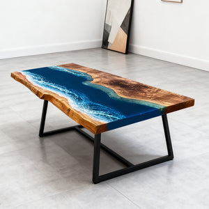 Elite Walnut Blue Ocean Wave Epoxy Rectangular Coffee Table ECT-260